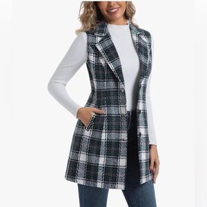 IDEALSANXUN Flannel Plaid Vest for Women Spring Fall Winter Sleeveless Blazer